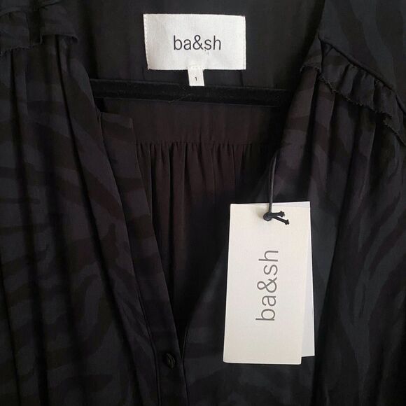 NWT ba&sh Robie Samie Subtle Zebra Print Midi Dress in Marine - Picture 4 of 11